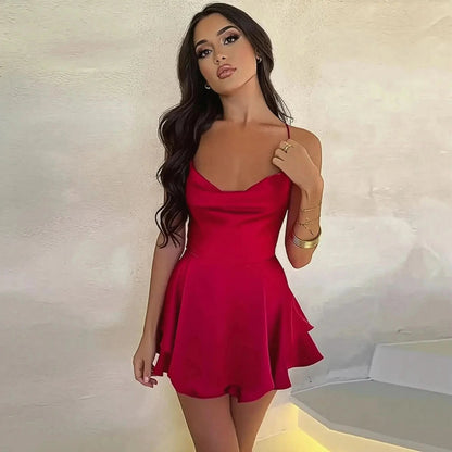 Combishort Satiné Été à Dos Croisé - Saylana