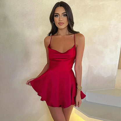 Combishort Satiné Été à Dos Croisé - Saylana