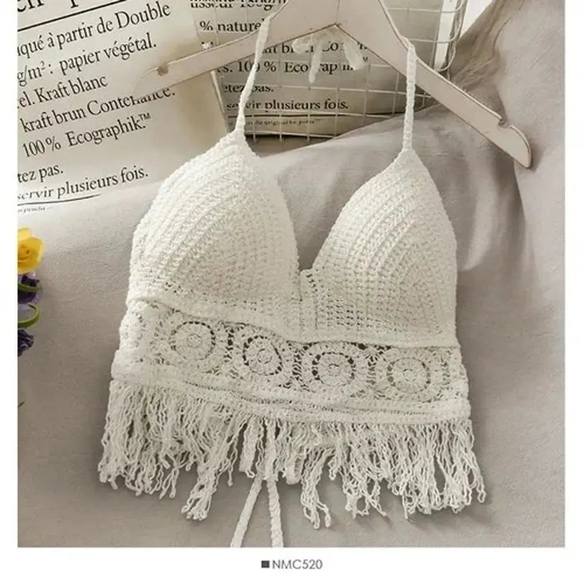 Crop à franges ajouré rétro sexy-Saylana