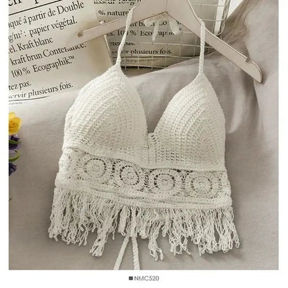 Crop à franges ajouré rétro sexy-Saylana