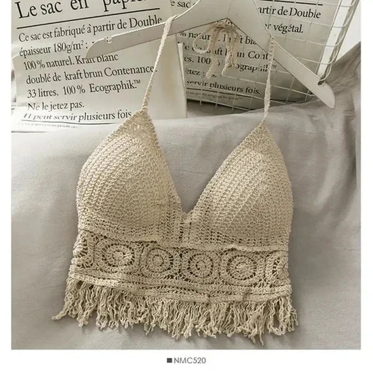 Crop à franges ajouré rétro sexy-Saylana