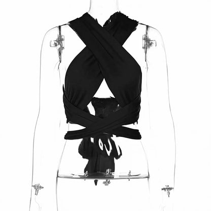 Crop bandage croisé col halter dos nu Saylana