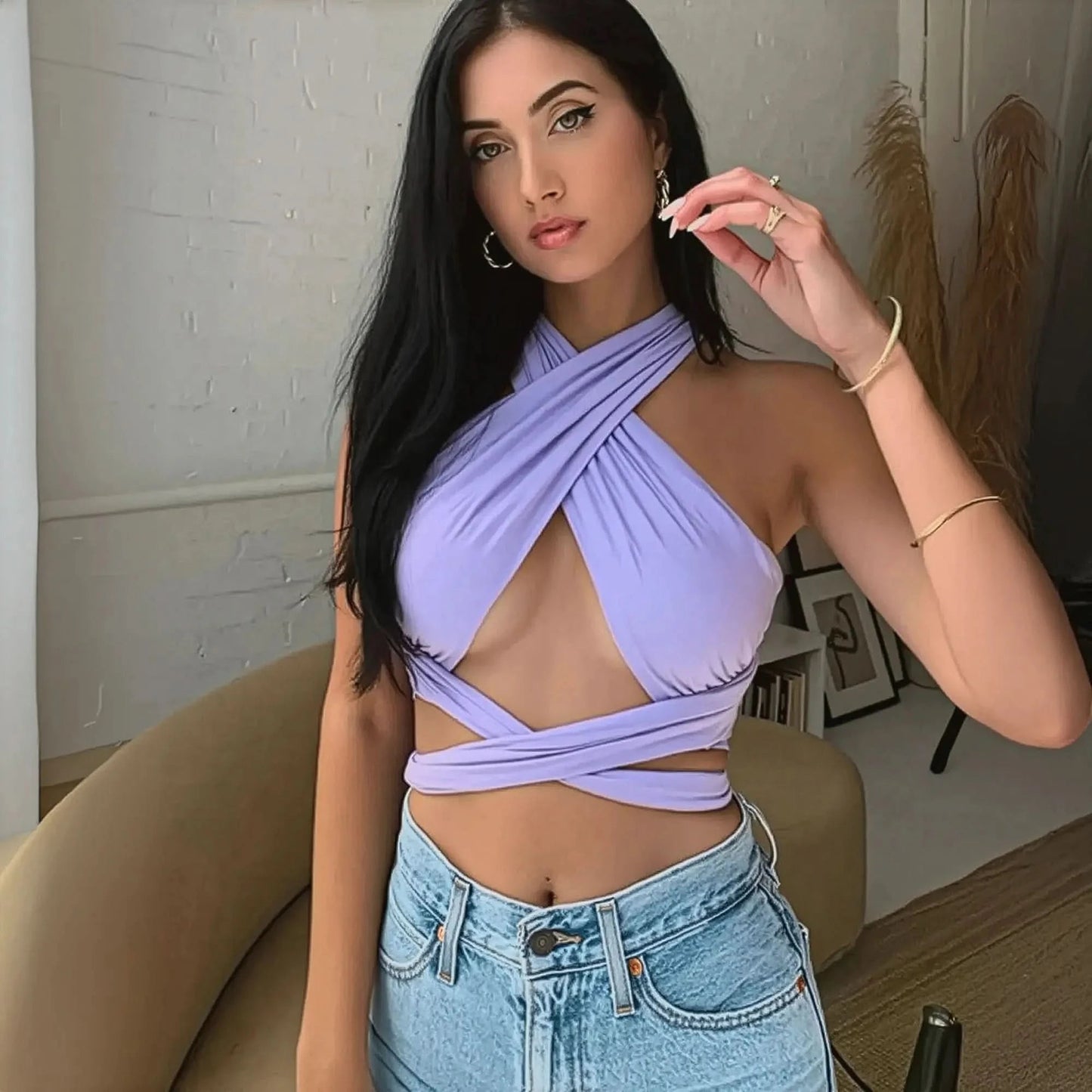 Crop bandage croisé col halter dos nu - Saylana