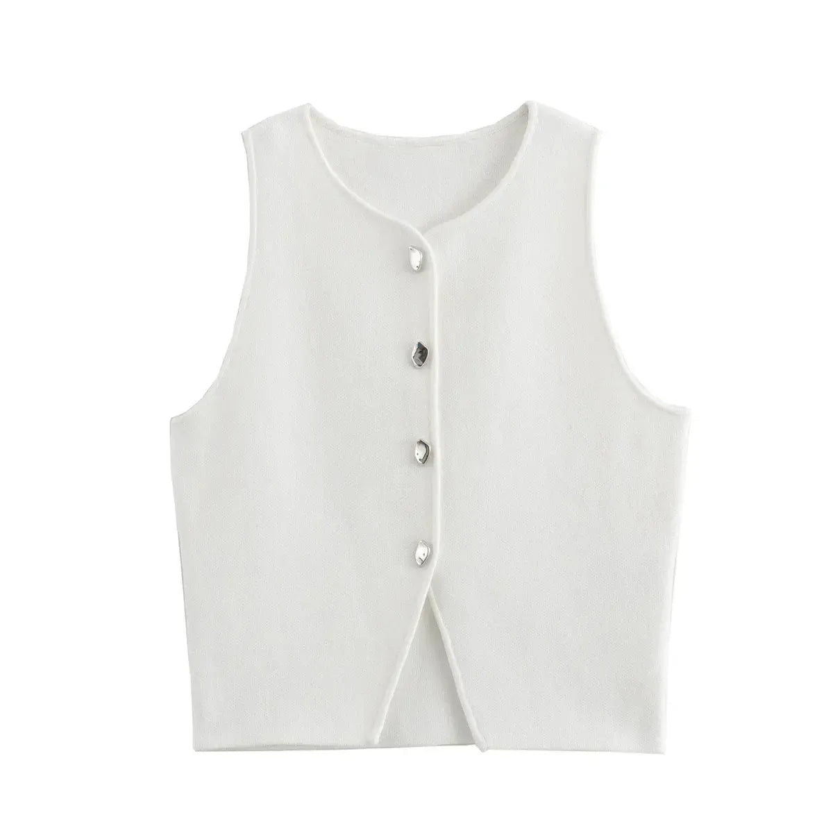 Crop blanc en maille boutonnée femme-Saylana