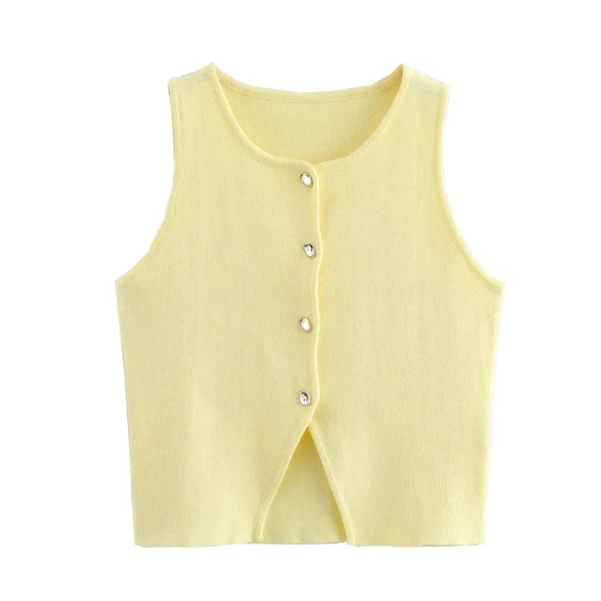 Crop blanc en maille boutonnée femme-Saylana