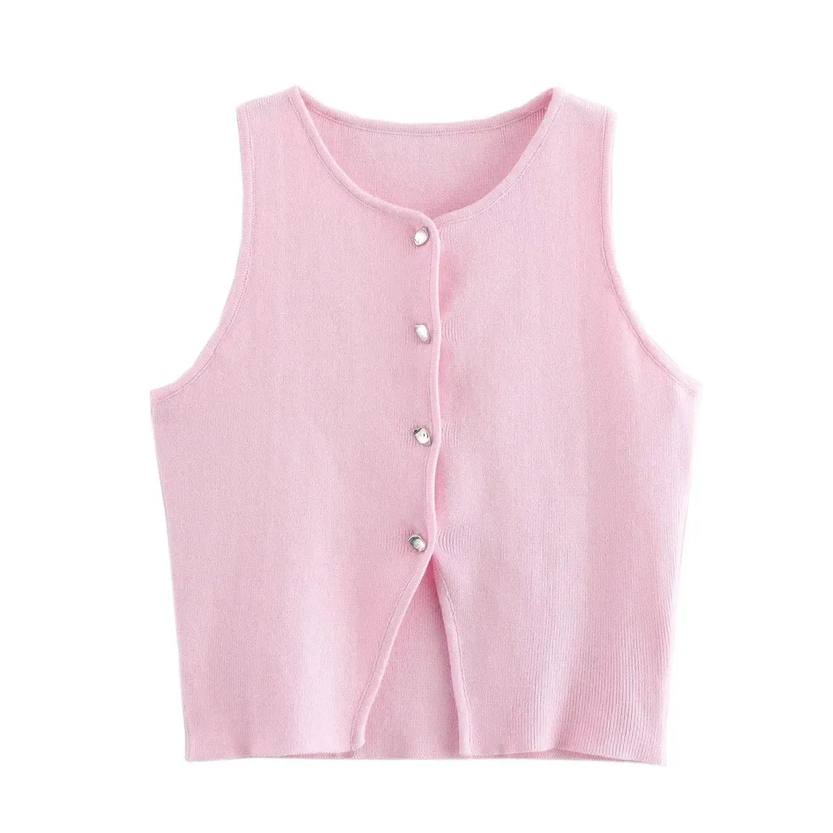 Crop blanc en maille boutonnée femme-Saylana