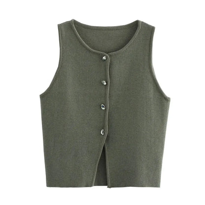Crop blanc en maille boutonnée femme-Saylana