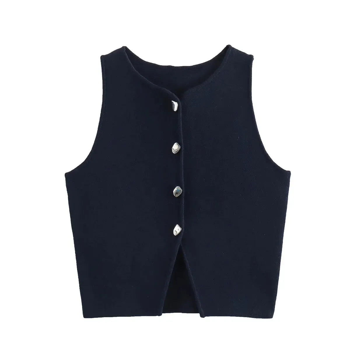 Crop blanc en maille boutonnée femme-Saylana
