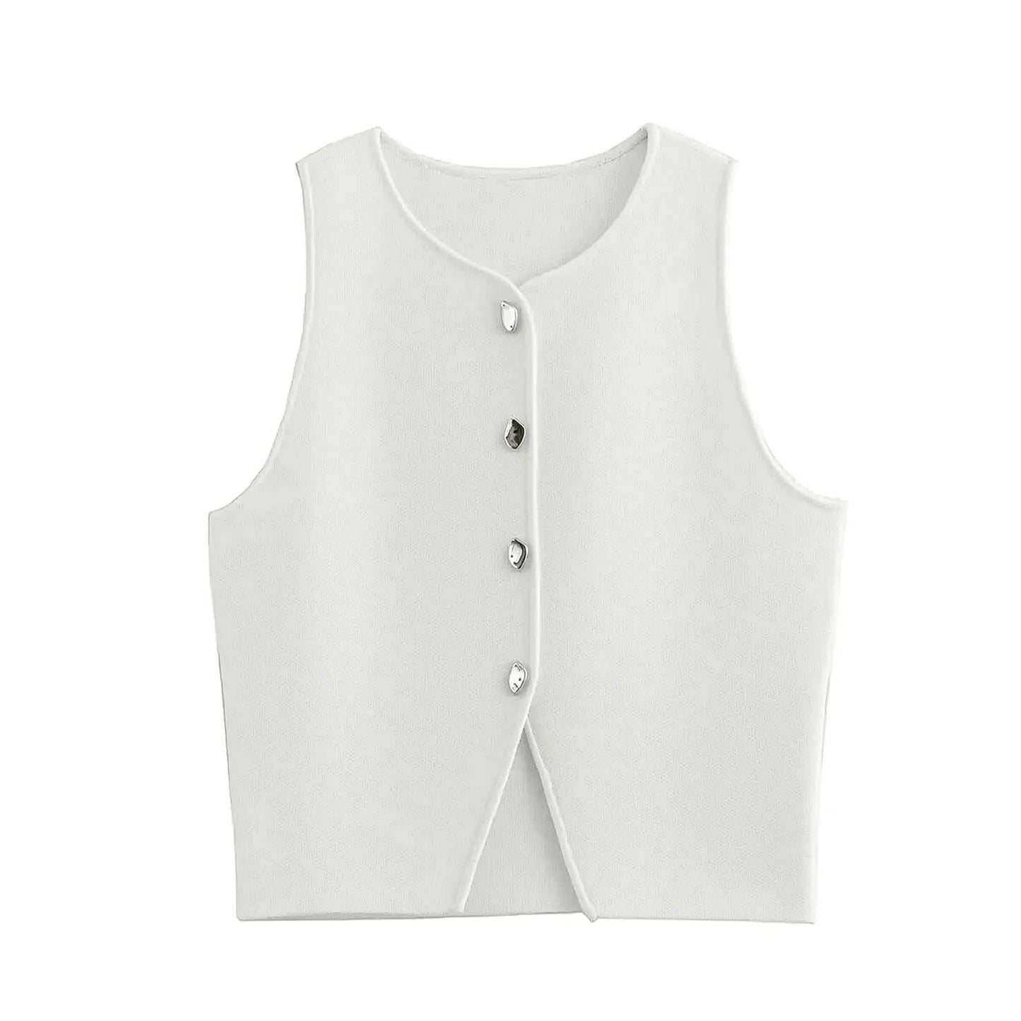 Crop blanc en maille boutonnée femme - Saylana