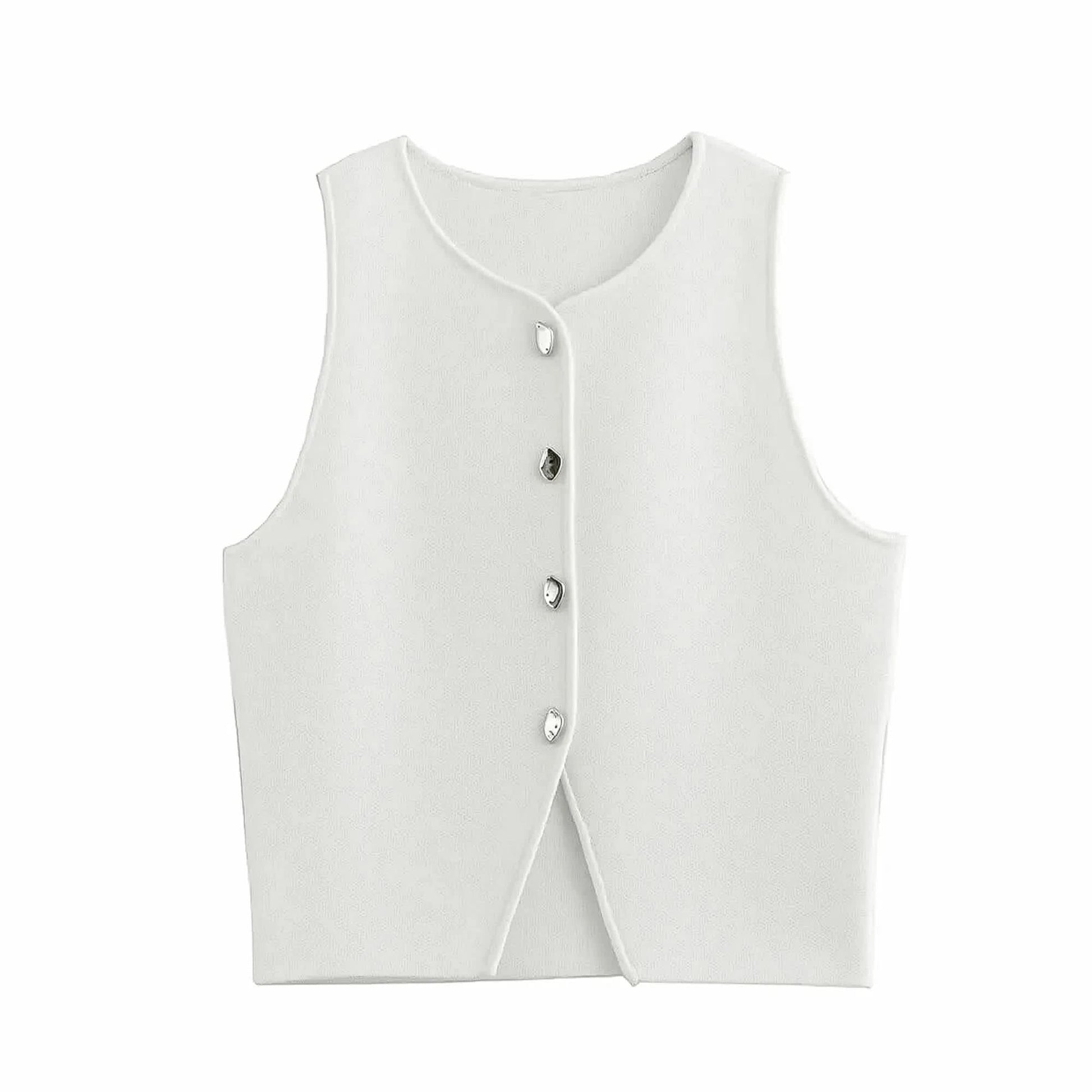Crop blanc en maille boutonnée femme - Saylana