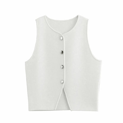 Crop blanc en maille boutonnée femme - Saylana