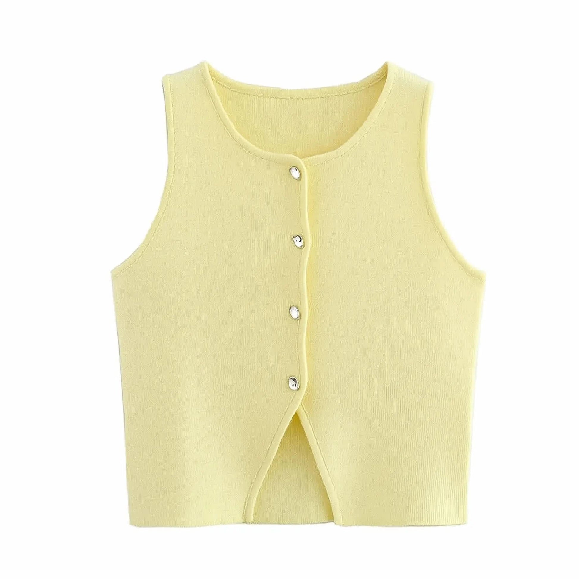 Crop blanc en maille boutonnée femme - Saylana