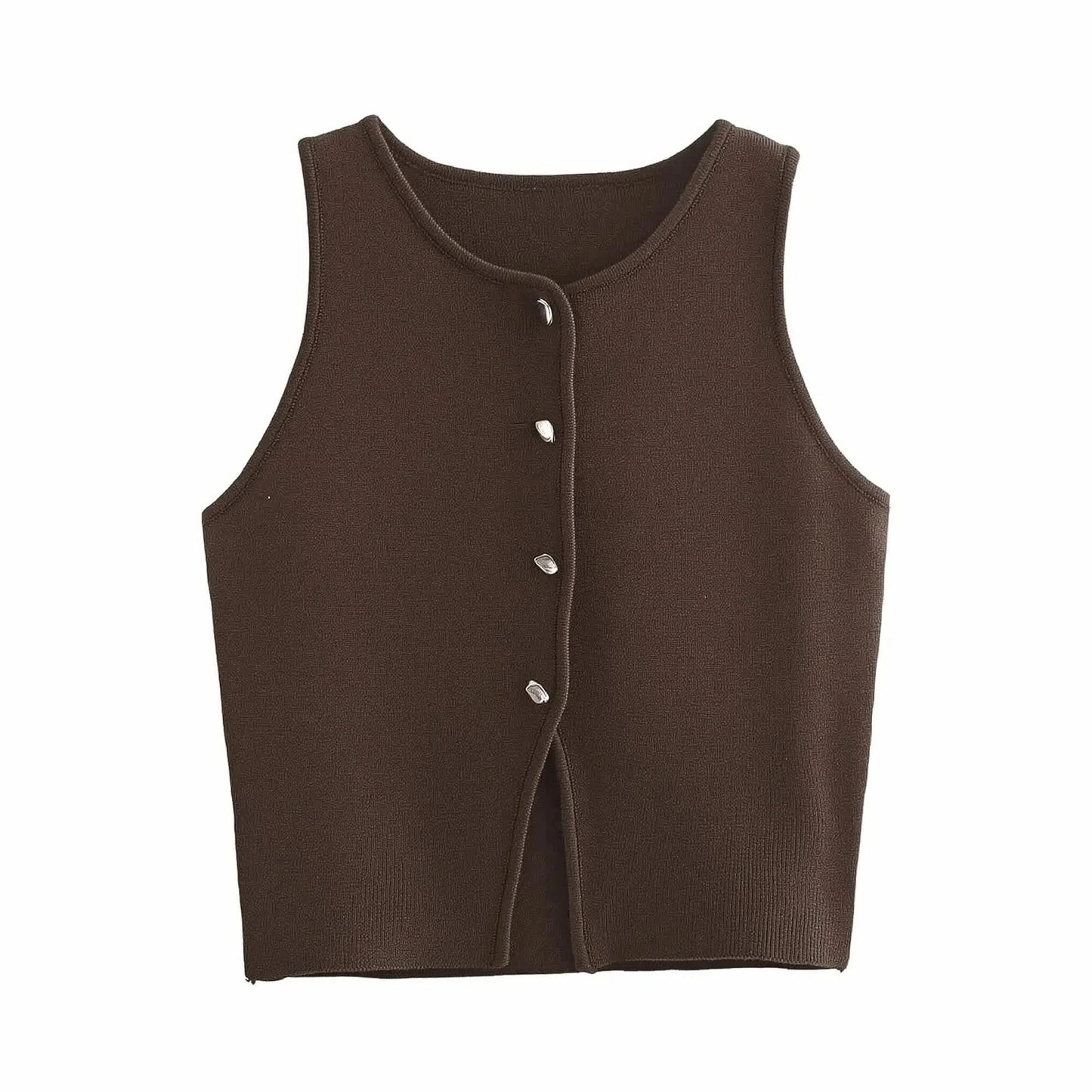 Crop blanc en maille boutonnée femme - Saylana