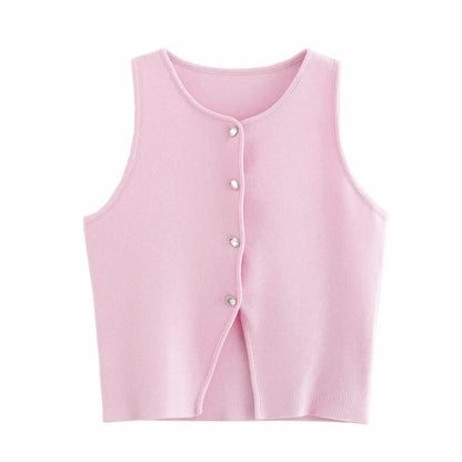 Crop blanc en maille boutonnée femme - Saylana