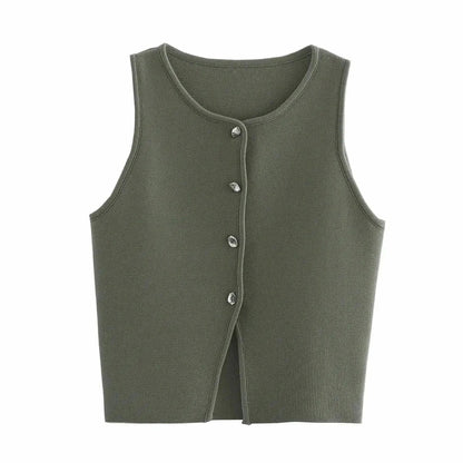 Crop blanc en maille boutonnée femme - Saylana