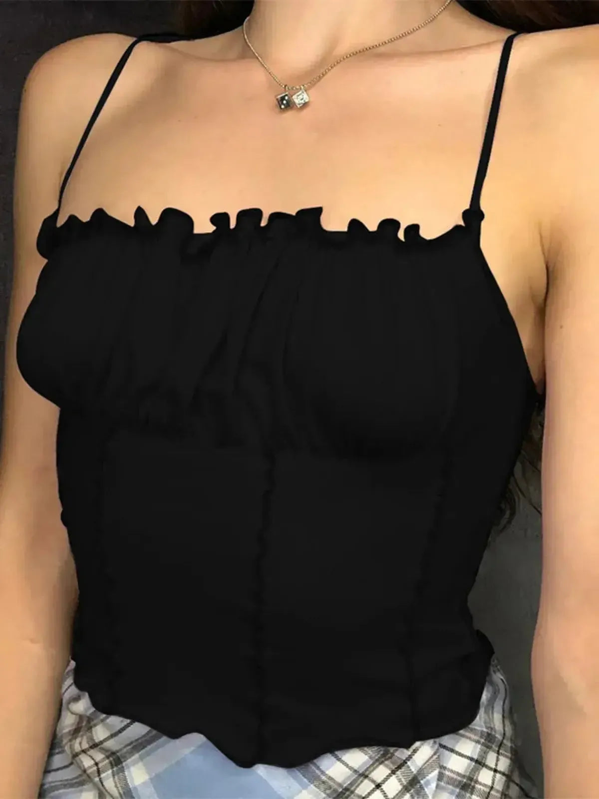 Crop slim à volants pour look estival féminin-Saylana