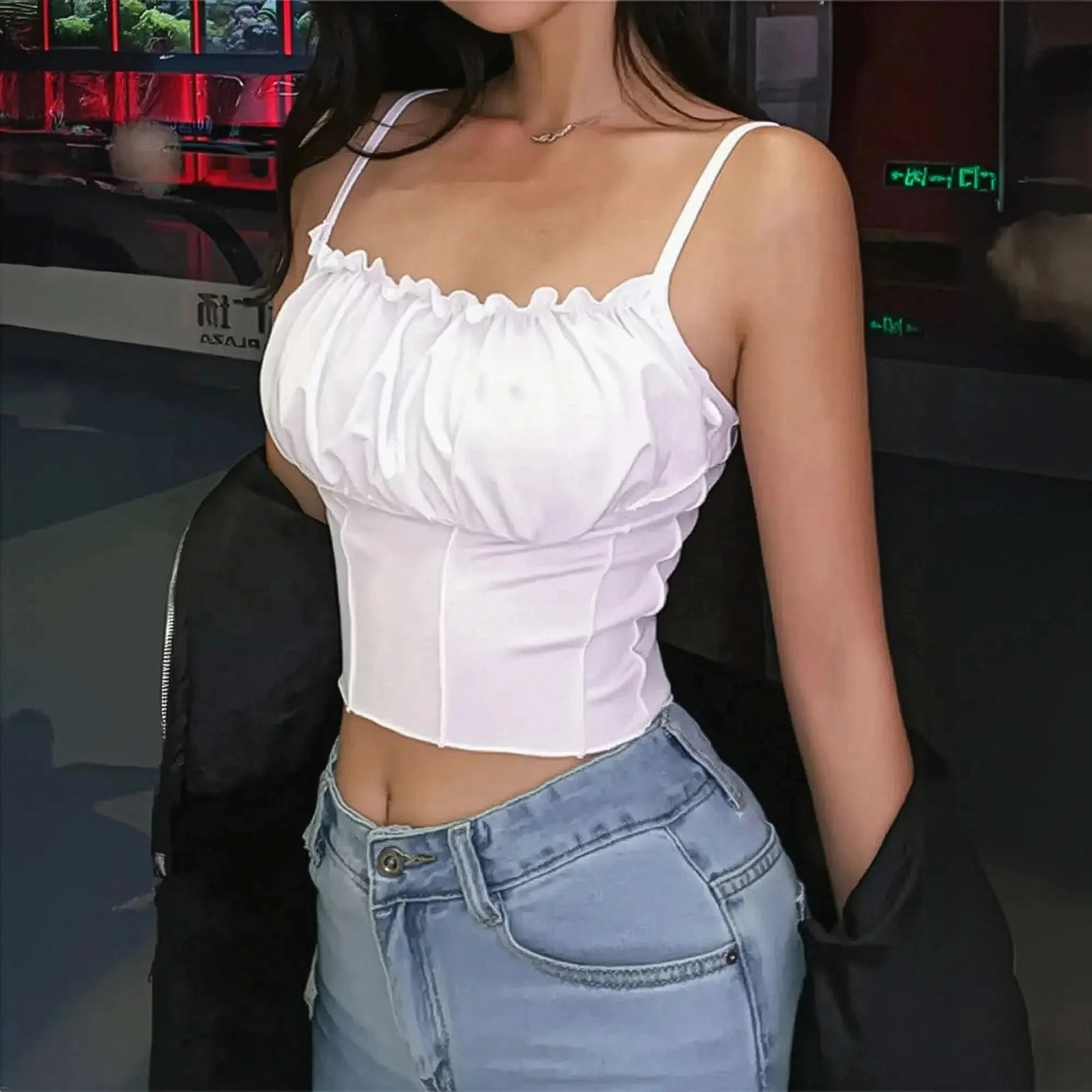 Crop slim à volants pour look estival féminin - Saylana