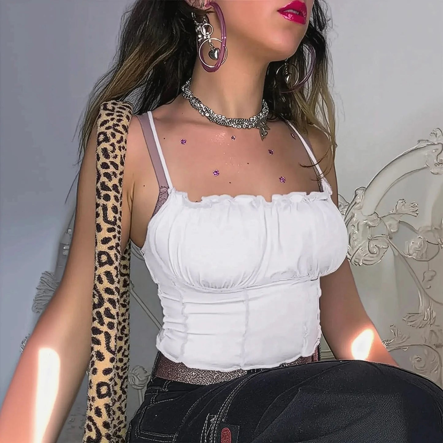 Crop slim à volants pour look estival féminin - Saylana