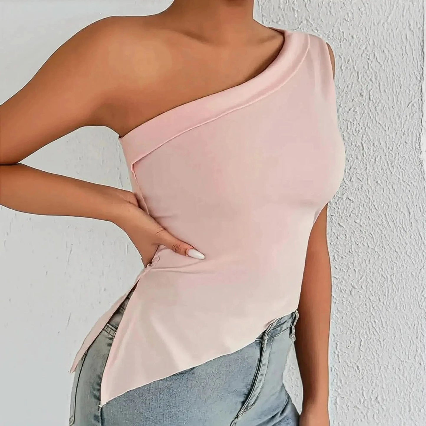 Crop Top Asymétrique Sans Manches - Saylana