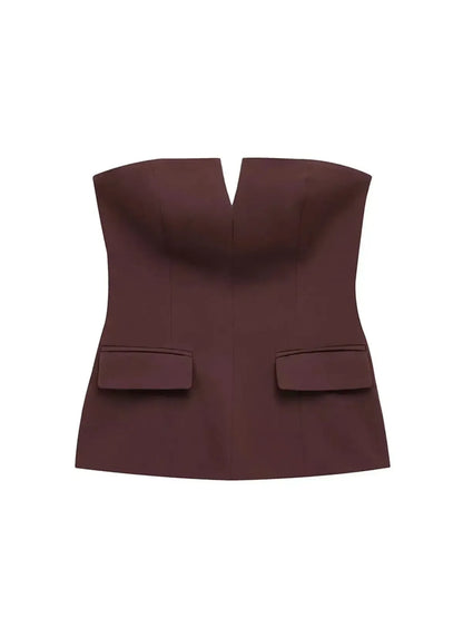 Crop top bustier uni pour look street élégant-Saylana