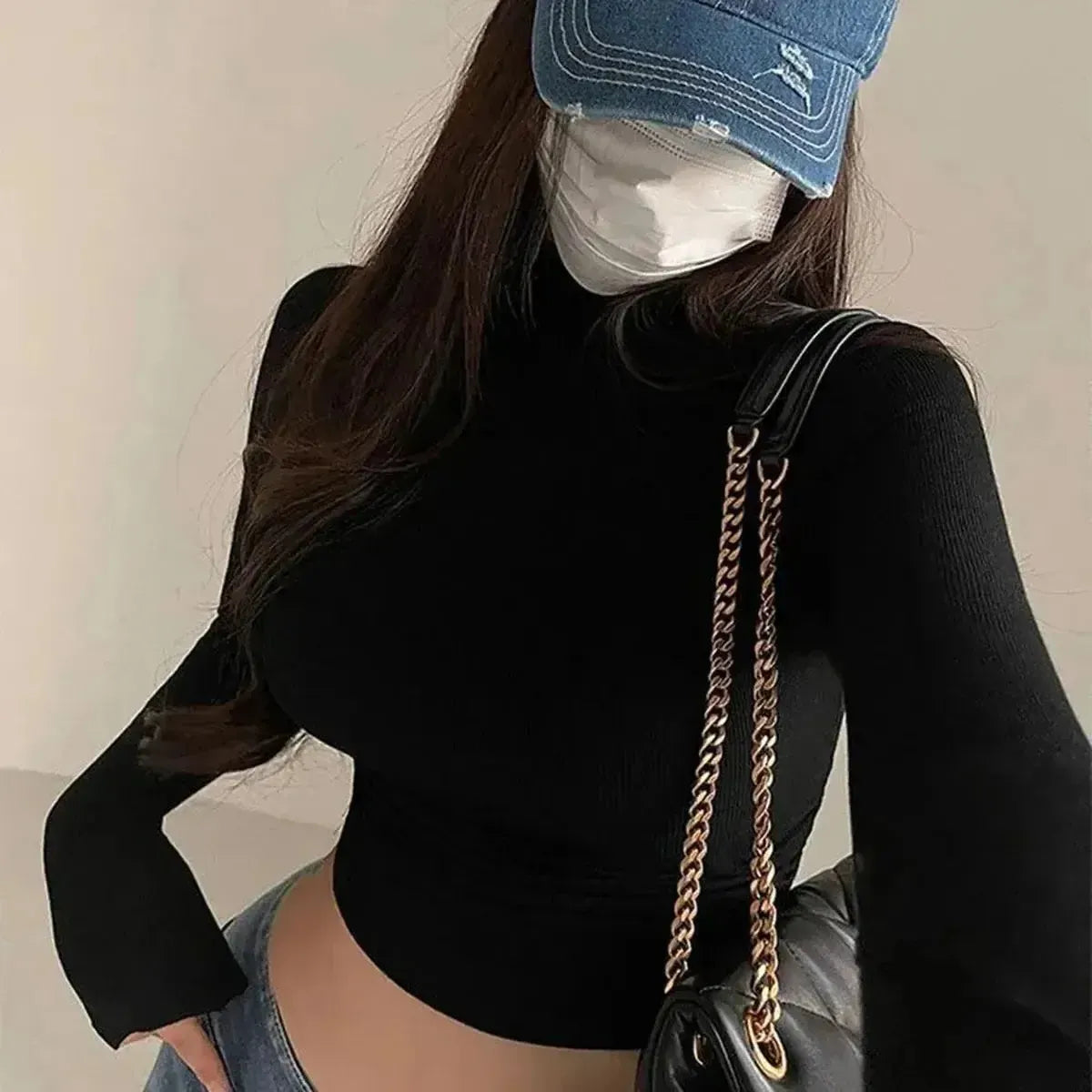 Crop Top Col Roulé Côtelé-Saylana