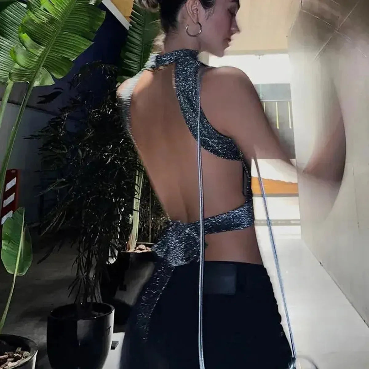 Crop Top Pailleté Dos Nu-Saylana