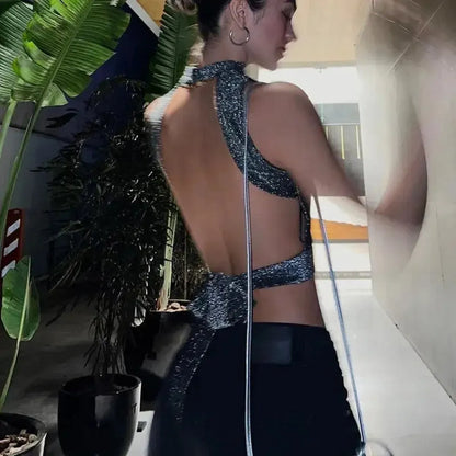 Crop Top Pailleté Dos Nu-Saylana
