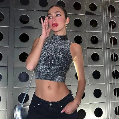 Crop Top Pailleté Dos Nu-Saylana