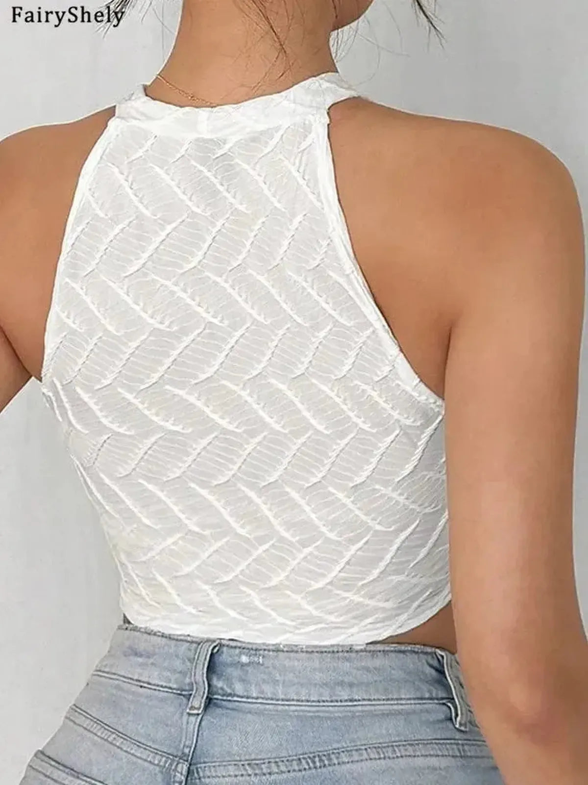 Crop Top Sans Manches à Franges-Saylana