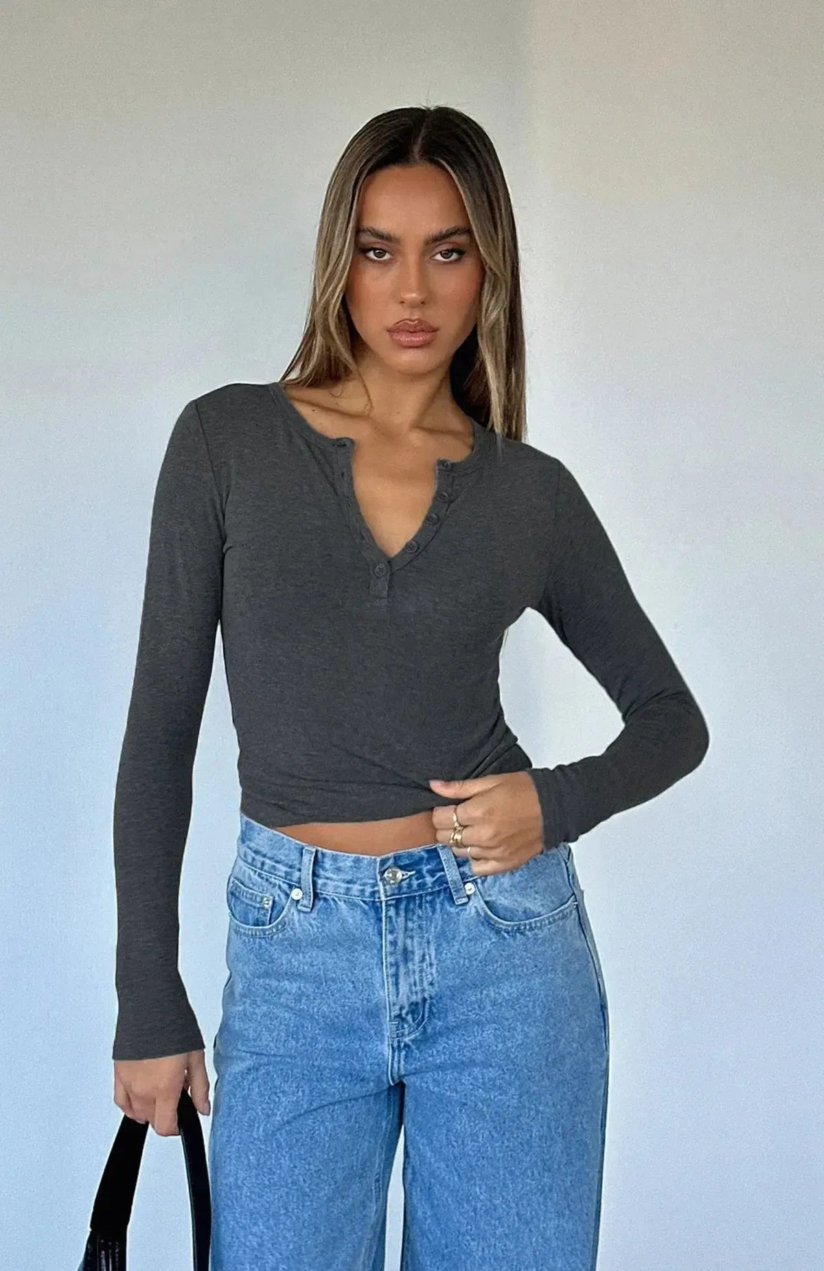 Crop Top Y2K Col V Boutonné-Saylana