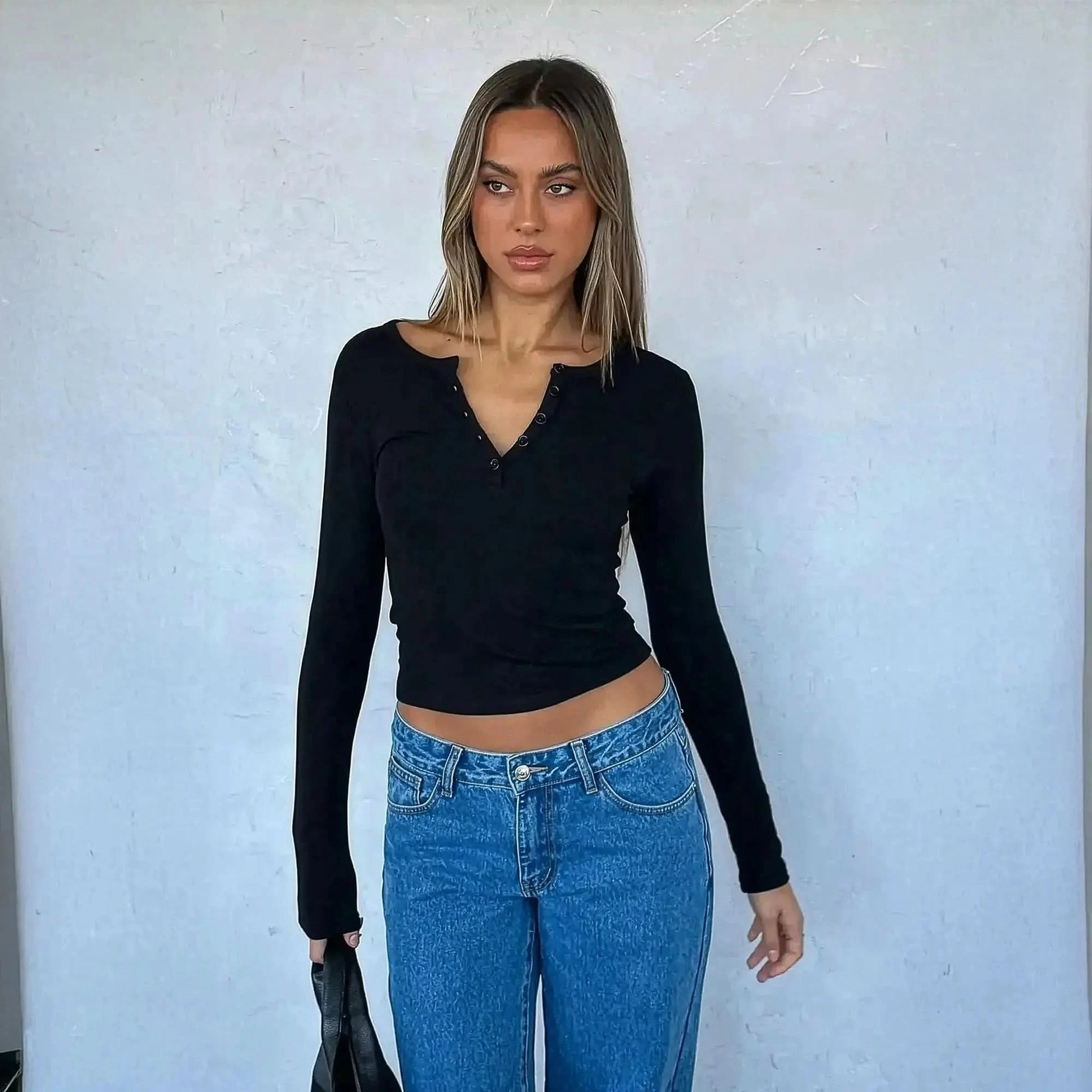 Crop Top Y2K Col V Boutonné - Saylana