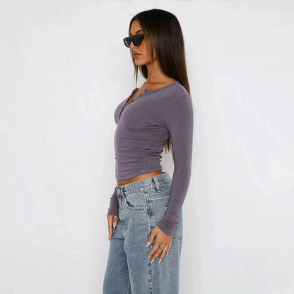 Crop Top Y2K Col V Boutonné - Saylana