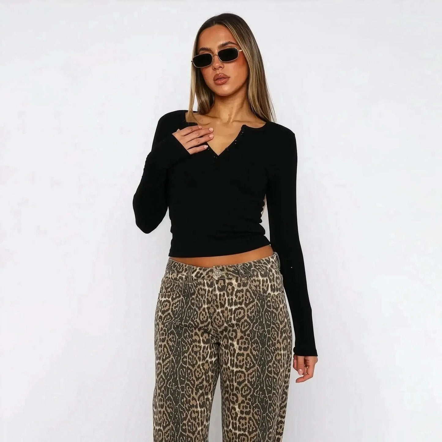 Crop Top Y2K Col V Boutonné - Saylana