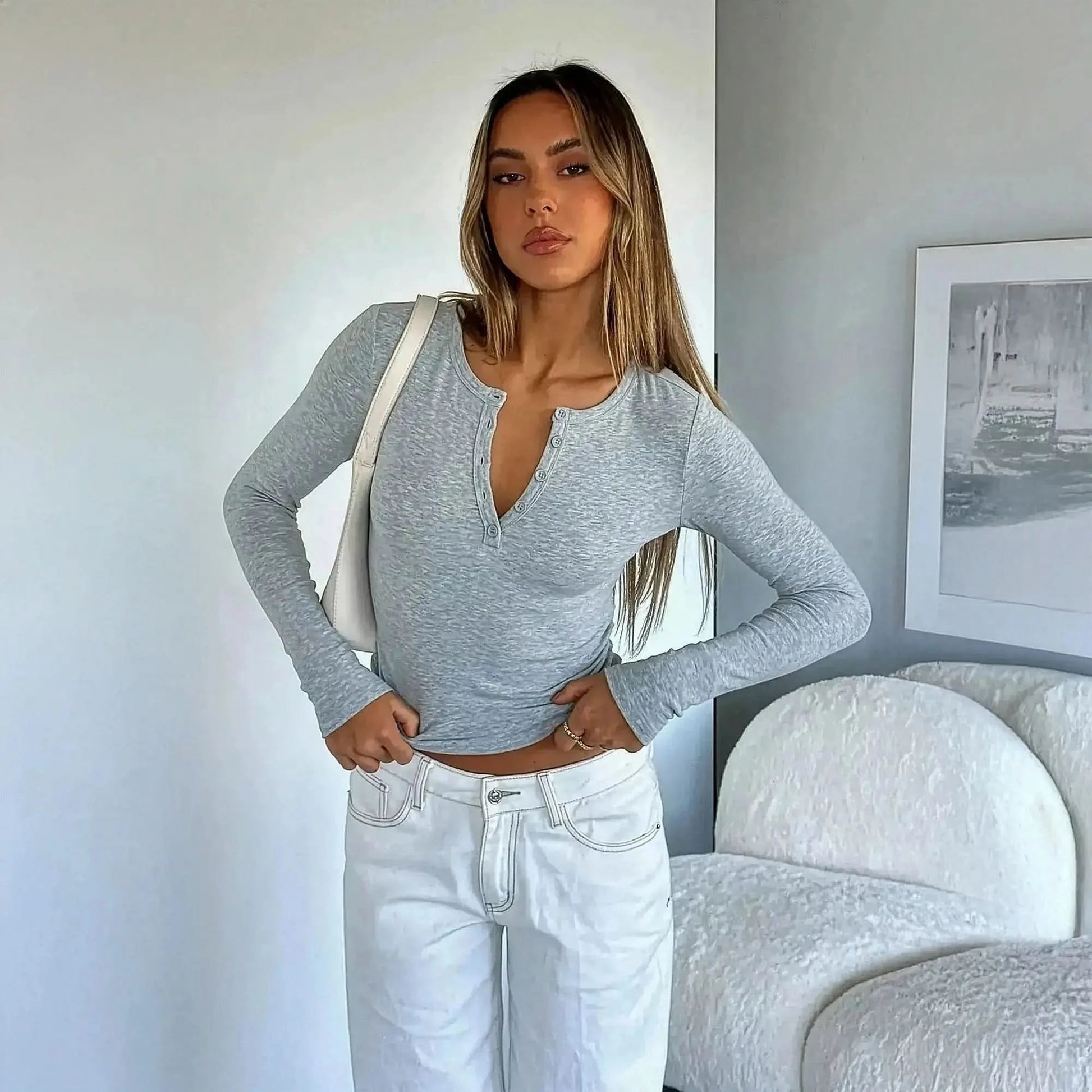 Crop Top Y2K Col V Boutonné - Saylana