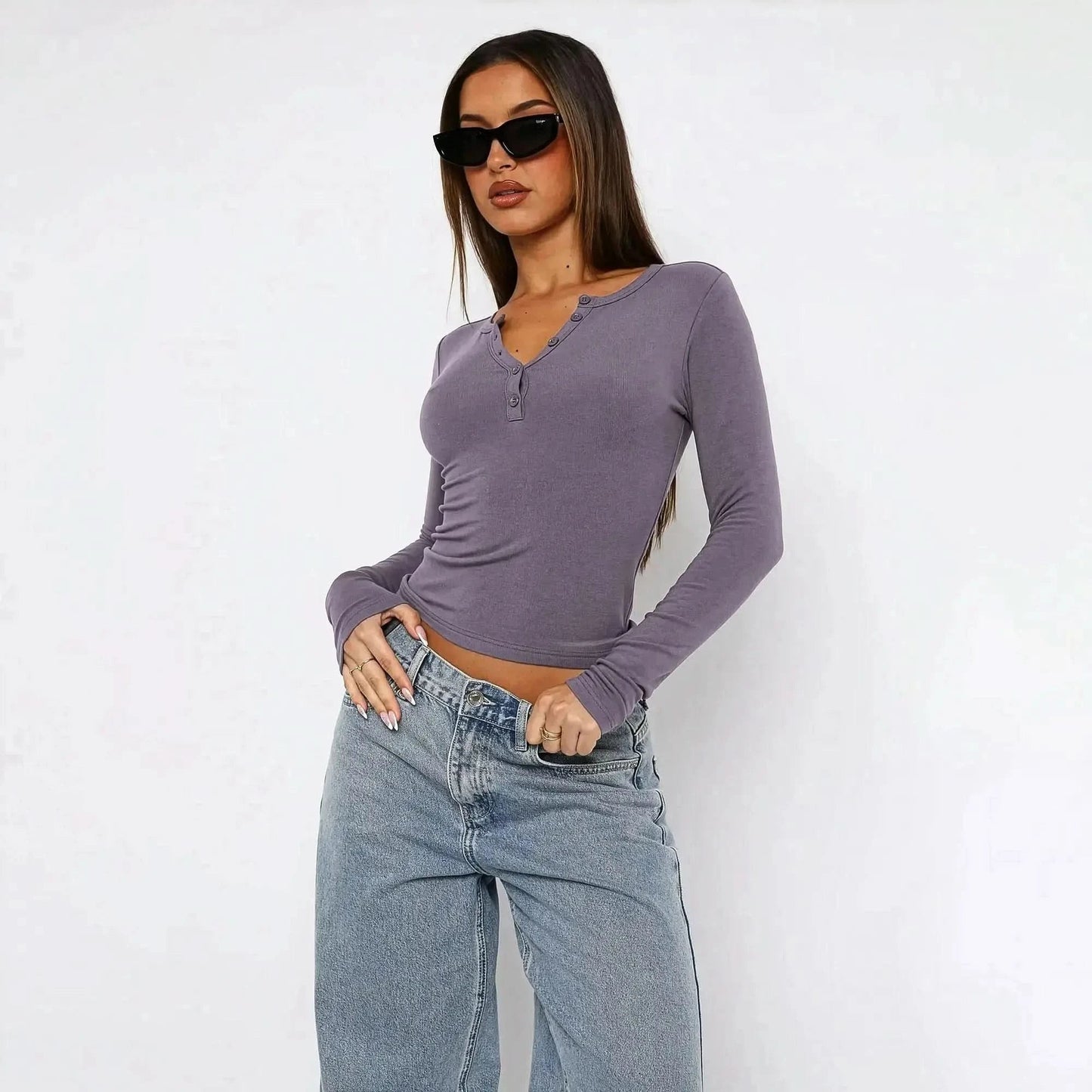 Crop Top Y2K Col V Boutonné - Saylana