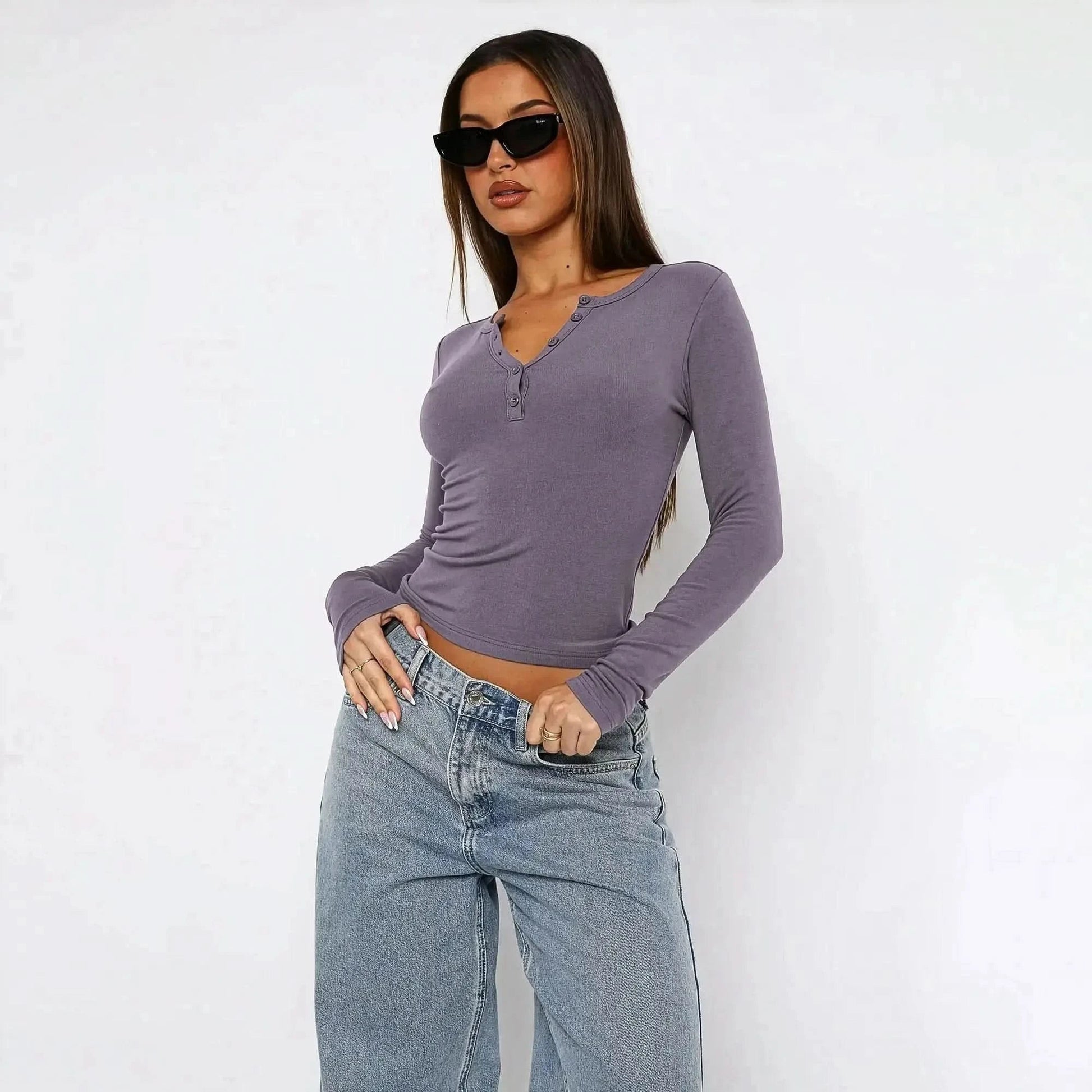 Crop Top Y2K Col V Boutonné - Saylana