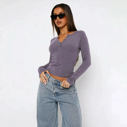 Crop Top Y2K Col V Boutonné - Saylana