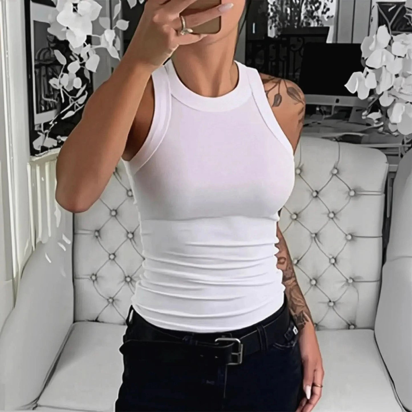 Débardeur côtelé col rond au charme estival - Saylana