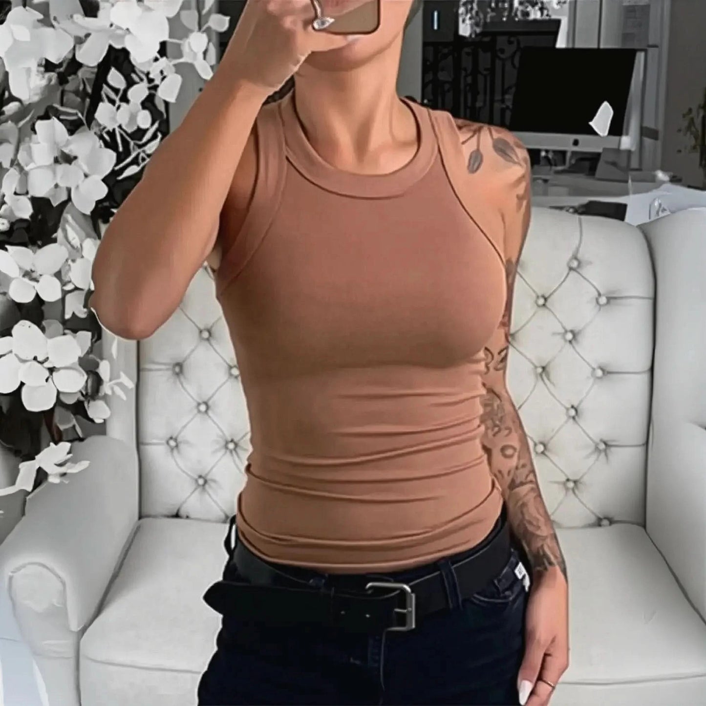 Débardeur côtelé col rond au charme estival - Saylana