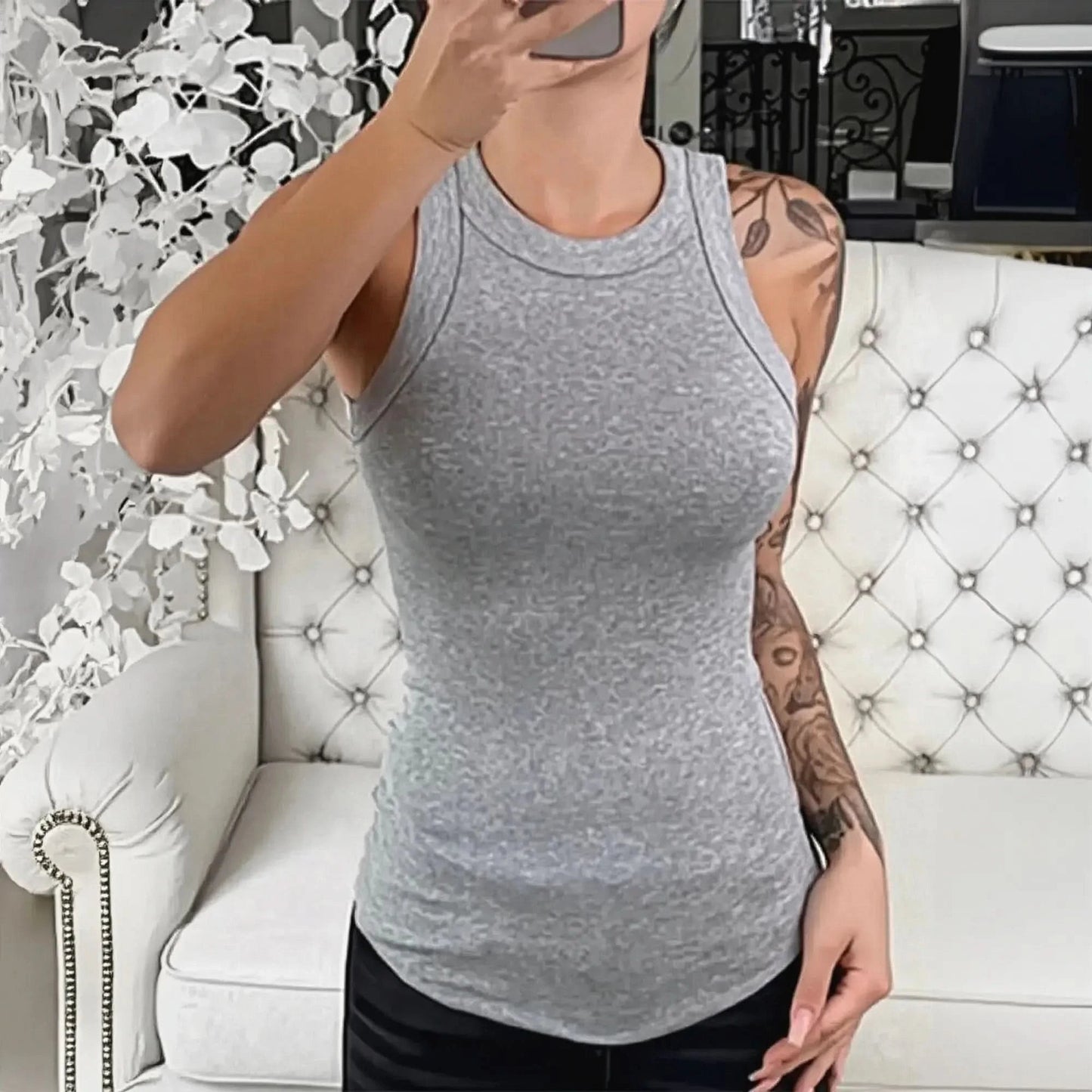 Débardeur côtelé col rond au charme estival - Saylana