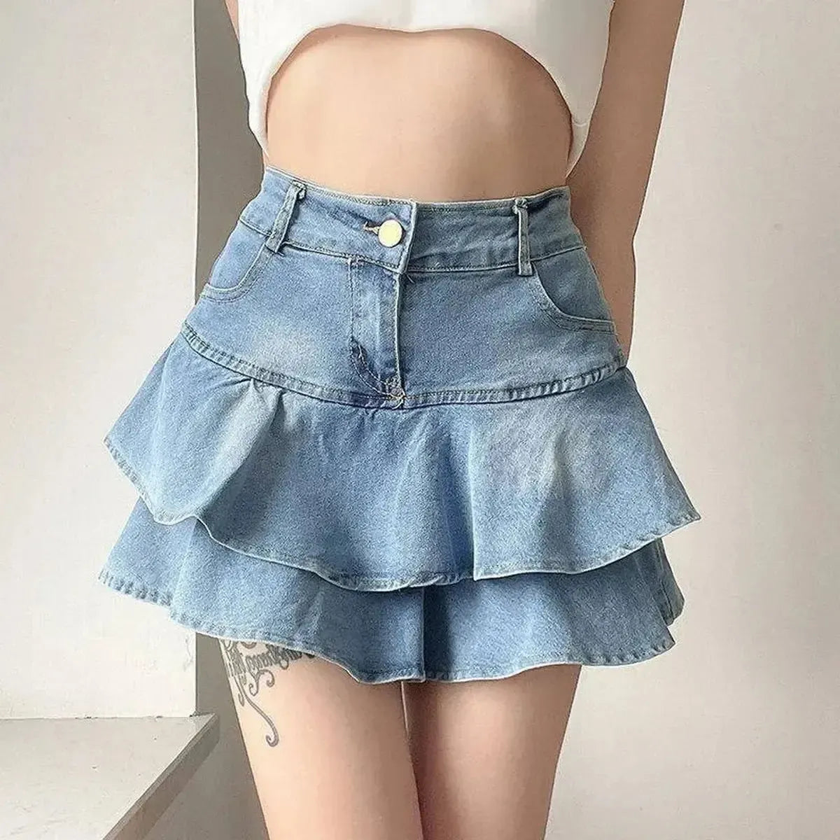 Denim A-Ligne à Volants-Saylana