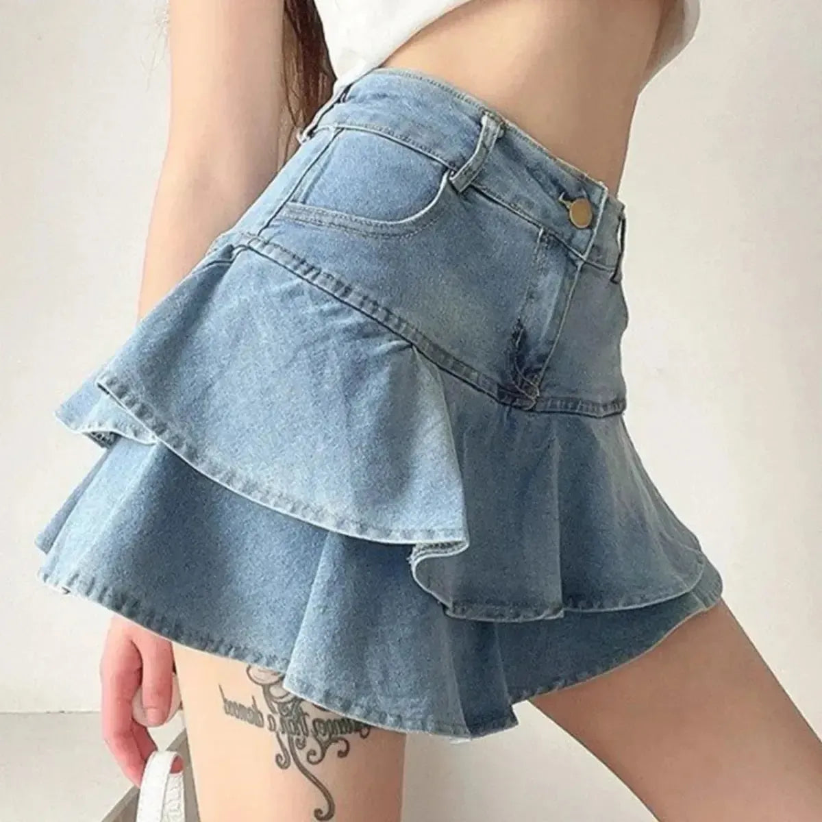 Denim A-Ligne à Volants-Saylana