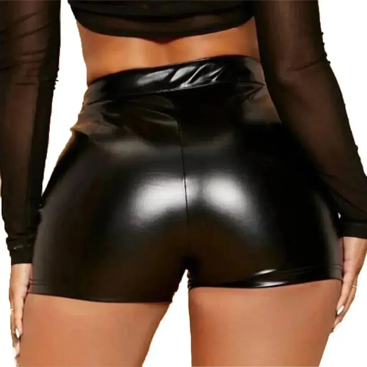 Effet cuir brillant noir pour look nightclub osé-Saylana