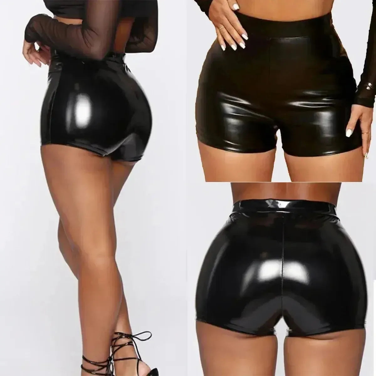 Effet cuir brillant noir pour look nightclub osé-Saylana