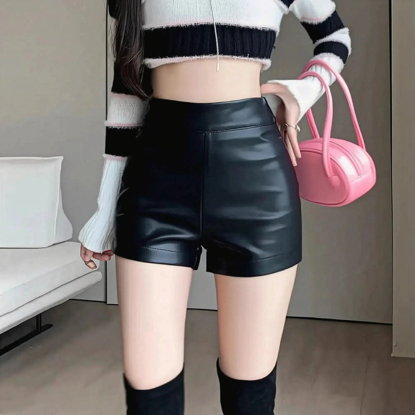 Effet cuir noir taille haute Y2K - Saylana