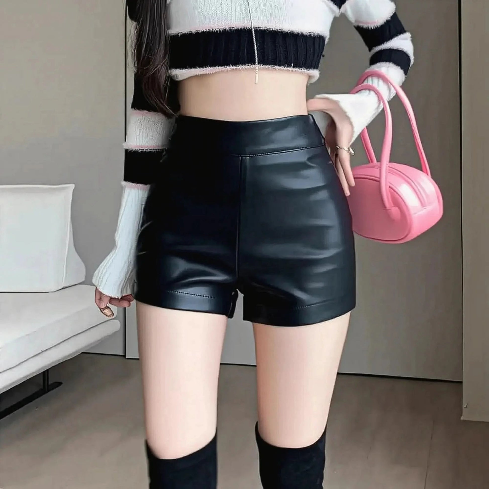 Effet cuir noir taille haute Y2K - Saylana