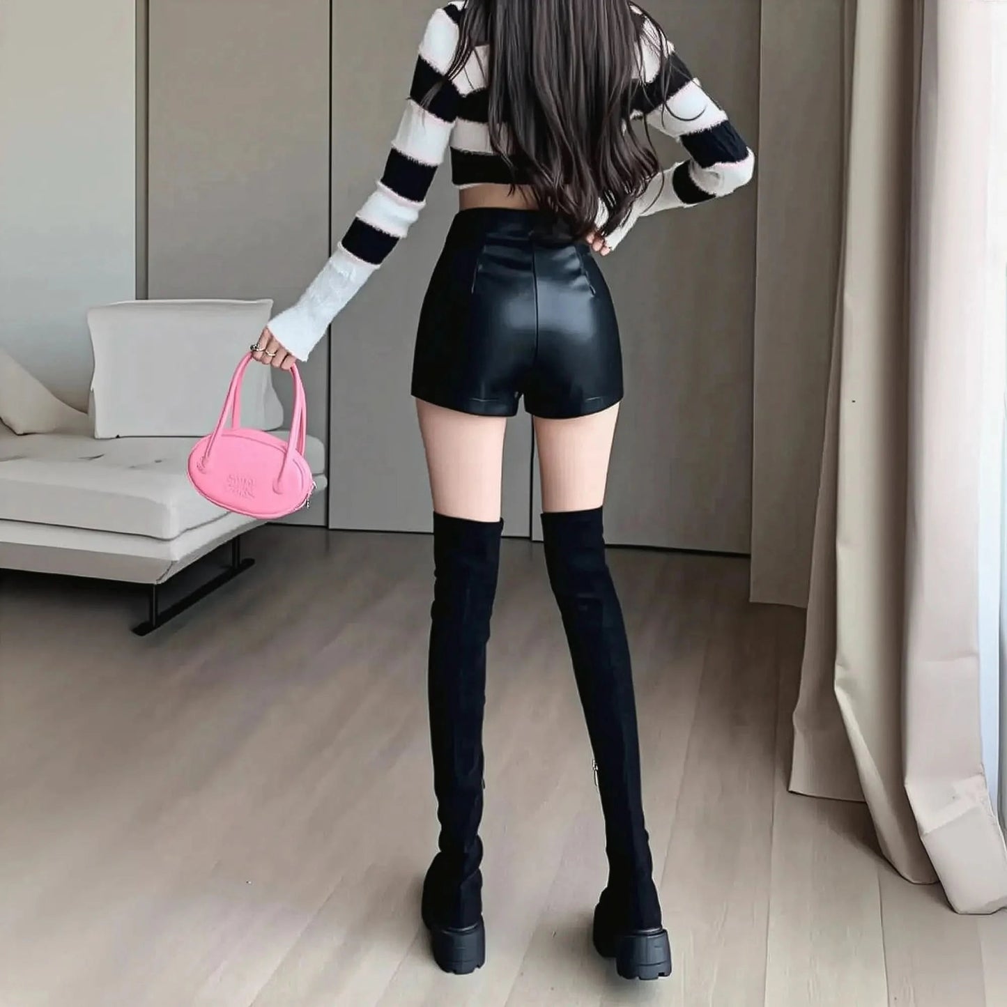 Effet cuir noir taille haute Y2K - Saylana