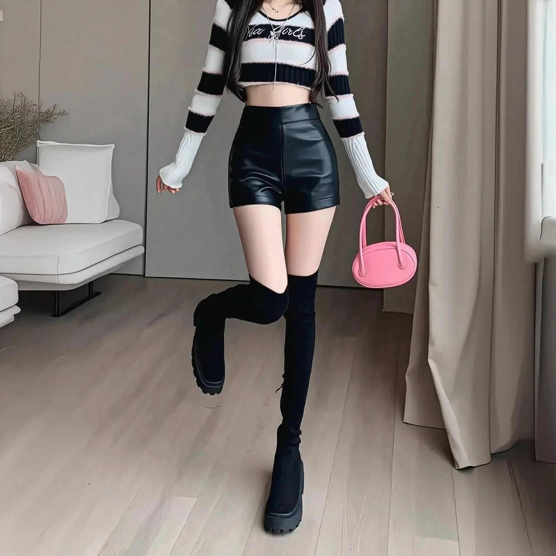 Effet cuir noir taille haute Y2K - Saylana