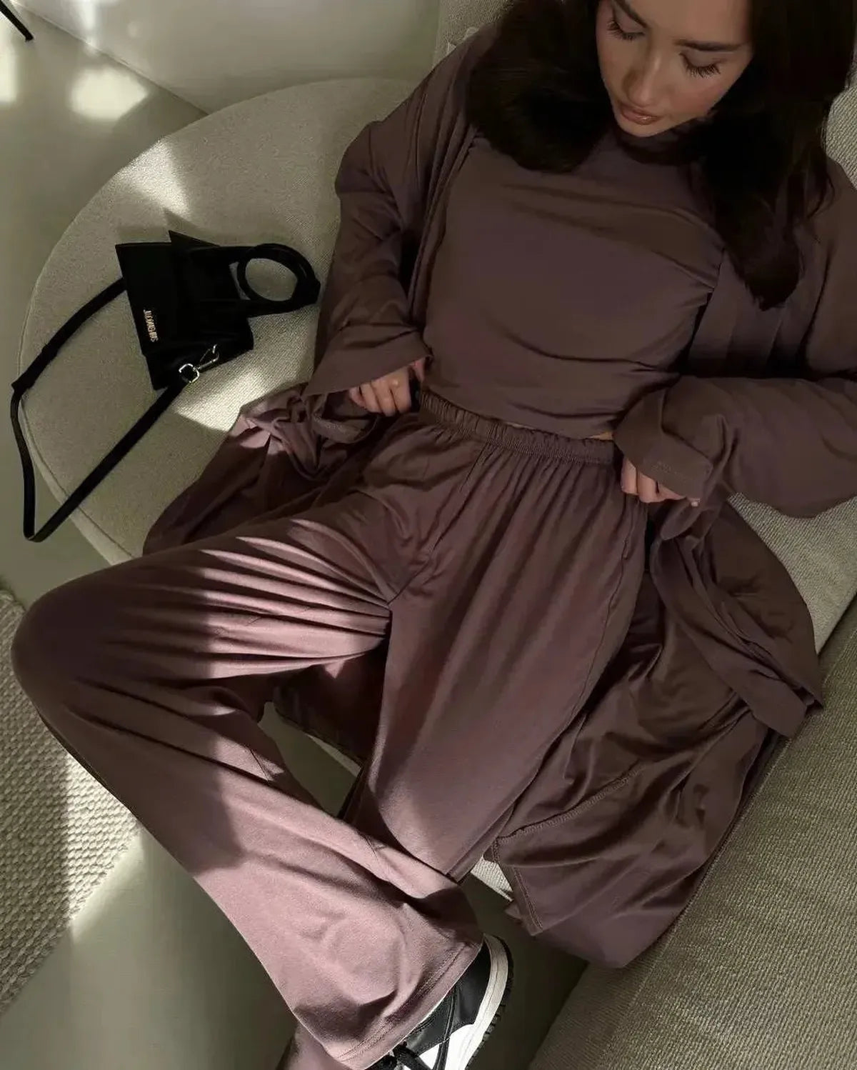 Ensemble 3 Pièces Élégant : Long Cardigan + Top + Pantalon Taille Haute-Saylana