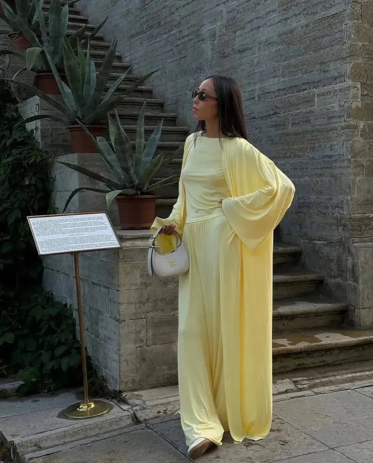 Ensemble 3 Pièces Élégant : Long Cardigan + Top + Pantalon Taille Haute-Saylana